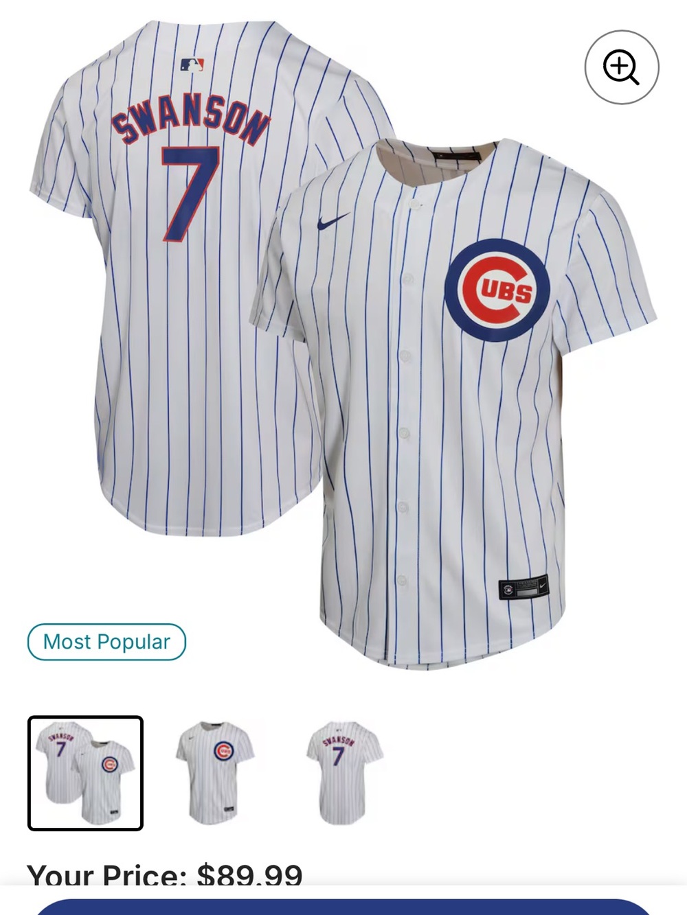 Nike MLB Chicago Cubs White Blue Pinstripe Swanson #7 Jersey